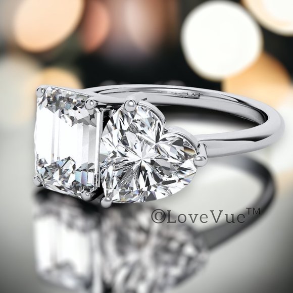 Certified 2ct. t.w. Diamond Emerald&Heart Brilliant Cut Engagement Wedding Ring - Picture 3 of 15